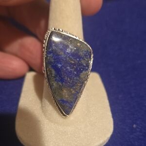 Artisan Blue Lapis Lazuli and Silver Women's Statement Ring